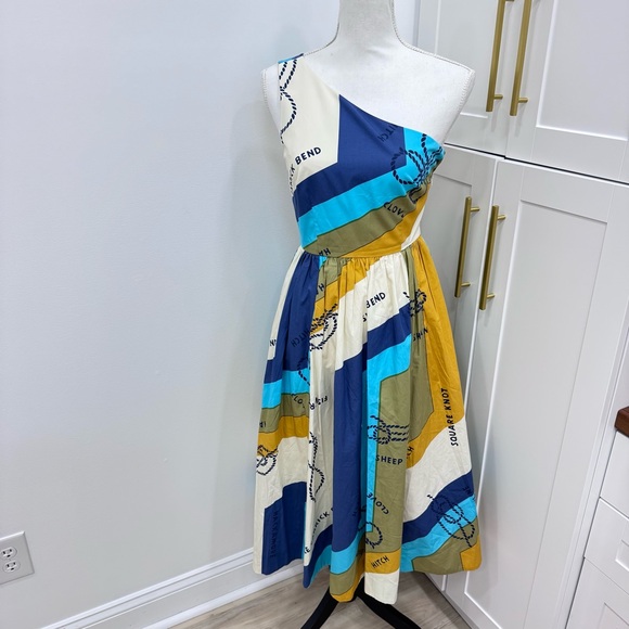 J. Crew Dresses & Skirts - J Crew One-shoulder cotton poplin dress Ratti sail away print Nautical Coastal